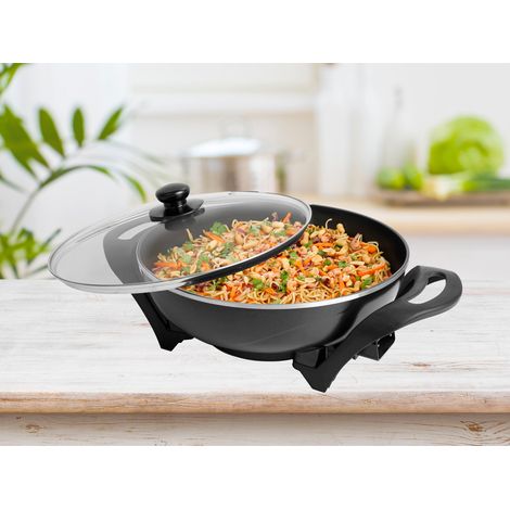 Elektrischer Asia Wok, Pfanne mit Glasdeckel, 4,5 Liter, Ø 33cm, 1500Watt (1/5)