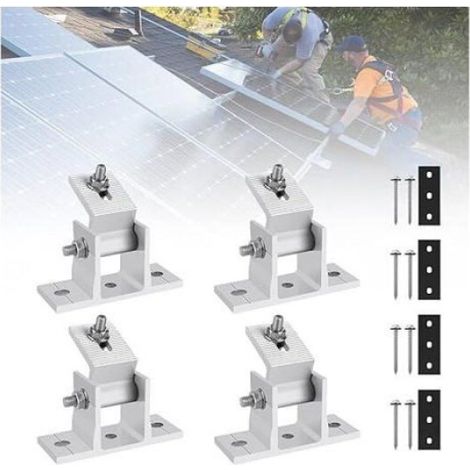 Support Pour Panneau Solaire - Aluminium - Réglable 15 À 30 Degrés - Pour Installation Sur Toit Ou Sol - Lot De 4 (1/5)