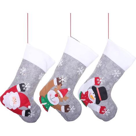 Bottes de Noël à remplir, lot de 3 bas de Noël à LED, bas de Noël, bas de Noël, sac cadeau, bas de Noël, décoration de Noël pour cheminée, sapin de Noël, escaliers muraux