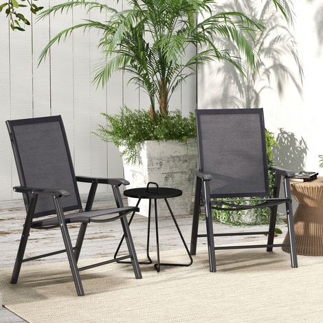 Conjunto de 2 Sillas de Camping Plegables con Reposabrazos para Jardín Terraza Carga 110 kg 58x64x94 cm Gris Oscuro (1/5)