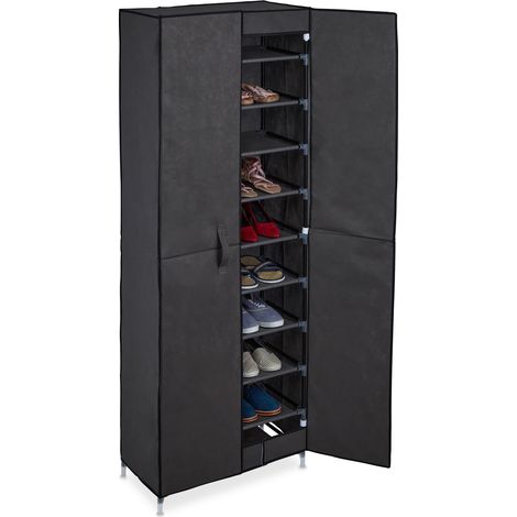 Relaxdays Shoe Cupboard, 30 Pairs of Footwear, Magnetic Doors, Plug-in System, Fabric, 168 x 61 x 31.5 cm, Anthracite (1/5)