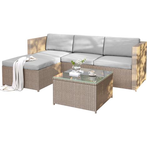 Garden Corner Sofa rattan Garden Furniture Patio Set Garden Entertaining Set Garden Rattan Furniture Lounge Set,Khaki
