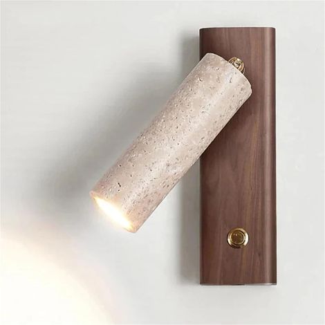 This yellow travertine rotating wall lamp comes with a switch and is perfect for placing on a bedside table, in a bedroom, or in a hallway. (1/4)