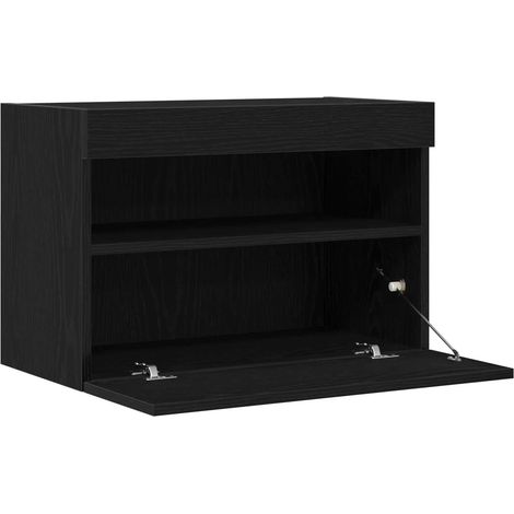 Meuble TV mural moderne avec rangement pratique 60 x 30 x 40 cm en bois d'ingénierie noir (1/5)
