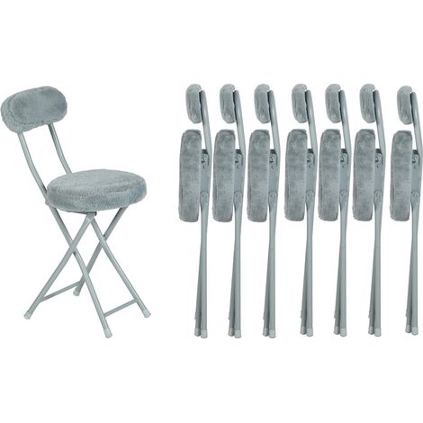 Lot de 8 Chaises de Bureau Pliante Coussin Rond en Fourrure avec Dossier et Repose-Pieds, Siège de 49 cm de Haut, Style Scandinave, Gris (1/5)
