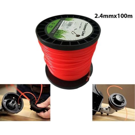 TrAdE Shop Traesio - Filo Per Decespugliatore Tondo 2,4mm Bobina 100mt Tagliaerba Cavo Matassa Rosso -