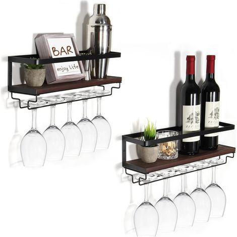 Casier À Vin Mural, Range Verre Suspendu, Etagere A Vin, Porte Bouteille Mural, Rangement Bouteille, Paquet De 2 Supports De Verres À Vin Muraux pour Salle À Manger, Bar À Domicile Et Cuisine (1/5)