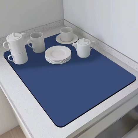 Tapis de séchage absorbant 30 x 40 cm, auto-séchant, antidérapant, pour comptoir, bar ou machine à café, bleu foncé (1 pièce). (1/5)