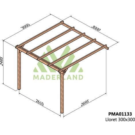 Pérgola de Madera Maciza Adosada Lloret (Maderland) - 300 x 300 cm (1/3)