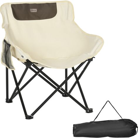Chaise de camping pliante de jardin avec poche latérale, pieds en acier, chaise pliante avec sac de transport pour piscine, blanc