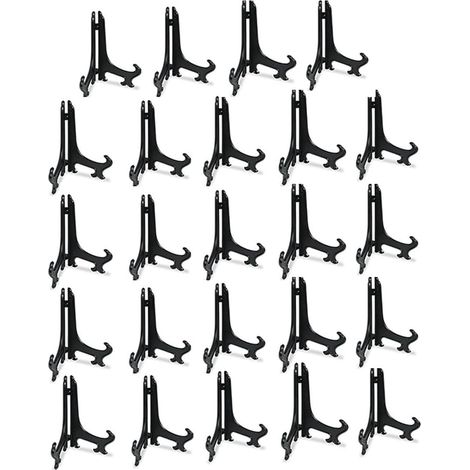 Mini Supports d'Affichage en Plastique - Lot de 24 Petits Chevalets Présentoirs pour Cartes, Photos et Biscuits - Hauteur 7,5 cm (3 pouces) - Noir (1/5)