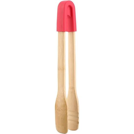 Pinces à Barbecue en Bois, Pince à Barbecue avec poignée en Silicone antidérapante pour Barbecue pour gâteaux(Carré (Rouge)) (1/5)