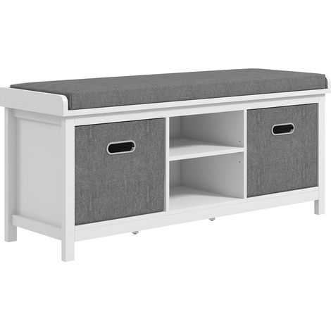 Panca scarpiera regolabile 3 livelli 2 cassetti truciolato 105x35x47 cm bianca grigia