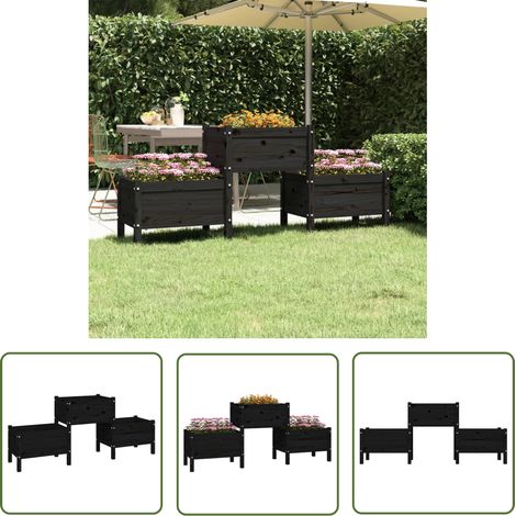 The Living Store Jardinière Noir 178,5x44x75 cm Bois massif de pin - Jardinier Noire - Jardinière Bois - Jardinière Extérieure - Pots Fleuris - Bac À Fleurs (1/5)