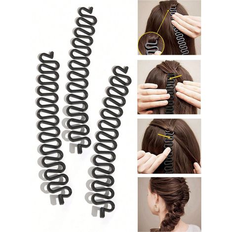 3 outils de tressage fishbone décontractés pour réaliser des coiffures facilement et rapidement, outils de tressage adaptés à la salle de sport, couleur noire (1/5)