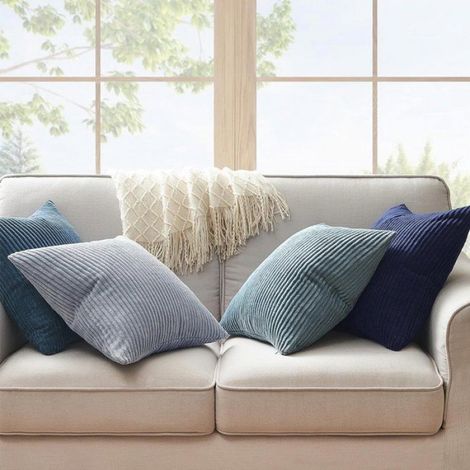 Taie D Oreiller - Velours Cotele Raye 45x45 Cm - Housse De Coussin Decorative Pour Canape Salon Jardin - Lot De 4 (1/5)