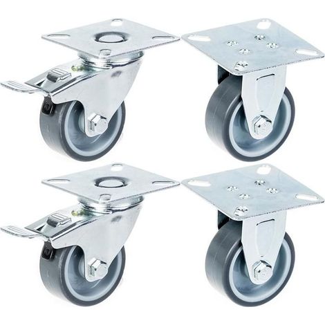 Rollen - 50 mm - Graues Gummi - Set von 4 - Drehbar mit Bremse