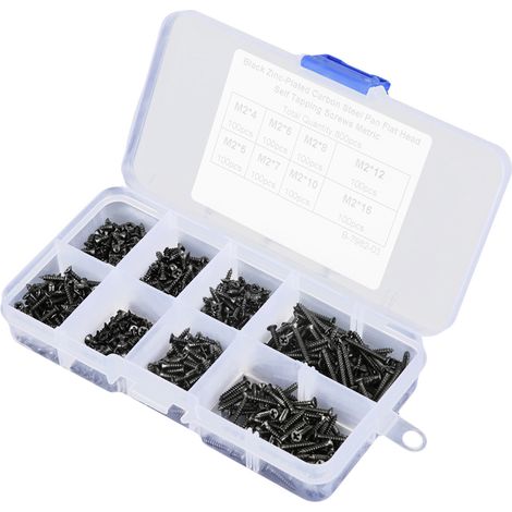 Ensemble de 800 vis autotaraudeuses à tête fraisée cruciforme plate en acier au carbone noir M2 (1/5)