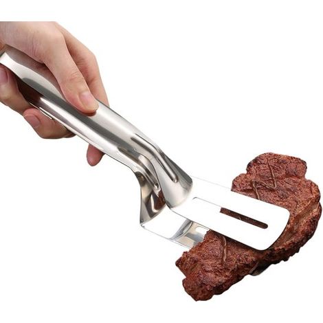 Pinzas y espátula para parrilla - Utensilios de cocina - Barbacoa exterior - Acero inoxidable - 30 cm - Plateado (1/5)