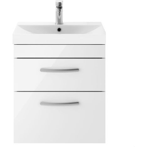 Millwich Contemporary 2 Drawer Wall Hung Vanity Unit with Thin Edge Basin, Gloss White, 500mm