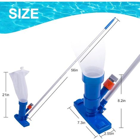 Kit per la pulizia della piscina, aspiratore portatile con spazzola, sacchetto raccogli foglie, kit di manutenzione per spa, laghetti e piscine. (1/4)