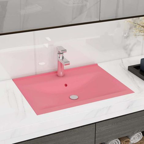 Vasque à poser Lavabo à poser avec trou de robinet pour salle de bain - Rose mat 60x46 cm Céramique BV192412 - BonneVie (1/5)