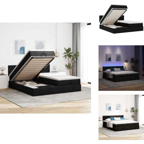 Ottoman-Bett mit Matratzen & LEDs Schwarz 160x200 cm Stoff - Ottoman-Bett - Ottoman-Betten - Bettrahmen - Bettgestell (1/5)