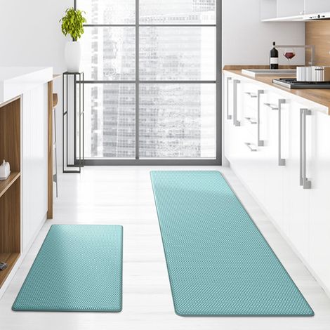 Small single PVC kitchen floor mat, thickened, long strip, leather, waterproof, non-slip, household use, oil and sewage resistant, washable - light green - 442400.8cm