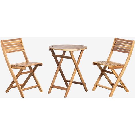 Set tavolo rotondo Ø60 cm e 2 sedie da giardino pieghevoli in legno di acacia Delawer SKLUM (1/5)