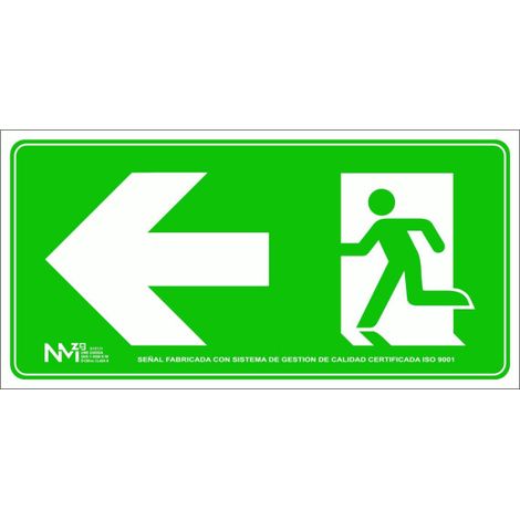 Señal de evacuación Salida Puerta Izquierda (solo pictograma) con capa luminiscente SEKURECO 640 x 320 mm CLASE B (PVC 0'7 mm)