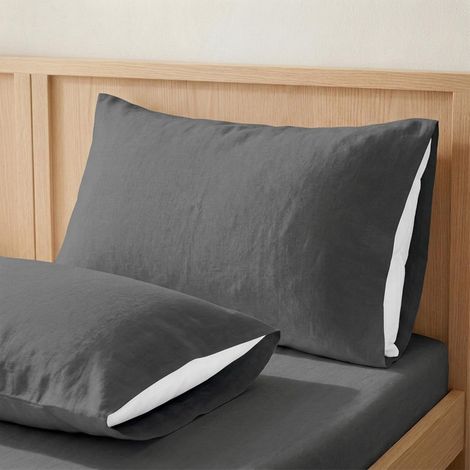 Taies d'oreiller 45x85 cm Lot de 2 100% Coton Anthracite (1/5)