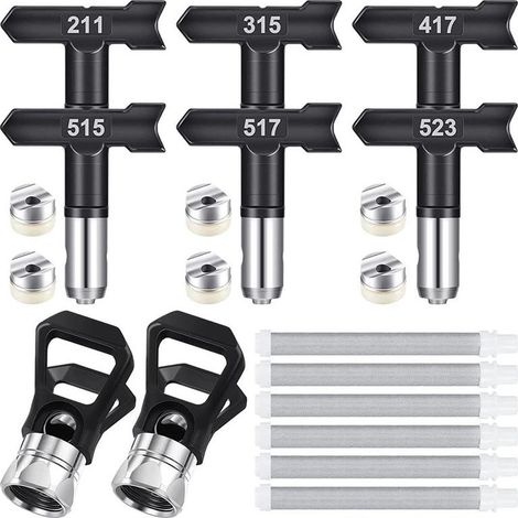 Buse Airless, 6 Pièces Buse de Pulvérisation Airless,Buse Pistolet Airless pour Pistolet à Peinture Haute Pression,pour Maisons, Bâtiments, Terrasses, Clôtures (Tapez 211,315,417,515,517,523) (1/4)