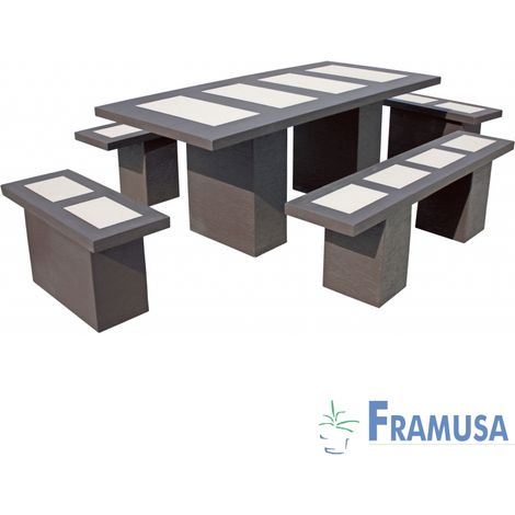 CONJUNTO COMEDOR PIEDRA RECTANGULAR JARDIN LIVINSTON POLAR WENGUE