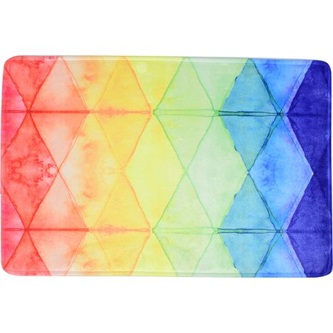 Tapis en flanelle antidérapant et absorbant l'eau pour salle de bain et cuisine (motif quadrillé coloré) (1/5)