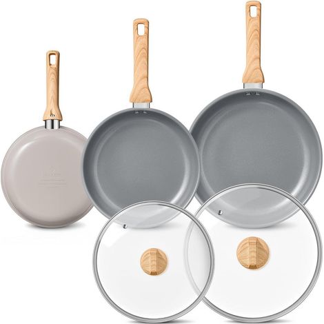 5-teiliges Keramik Pfannenset Induktion 20/24/28cm mit Deckel, Antihaft, PFAS-frei