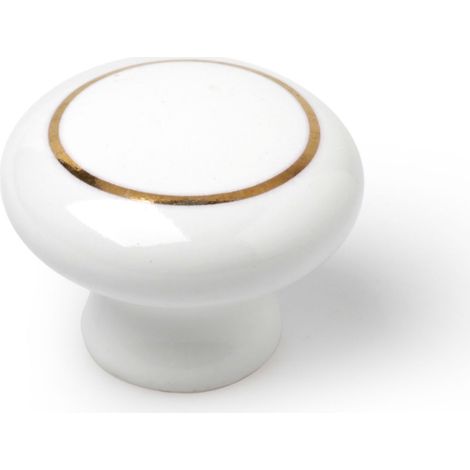 Pomo en porcelana blanco - oro, dimensiones: 35x35x26mm, Ø: 35mm -