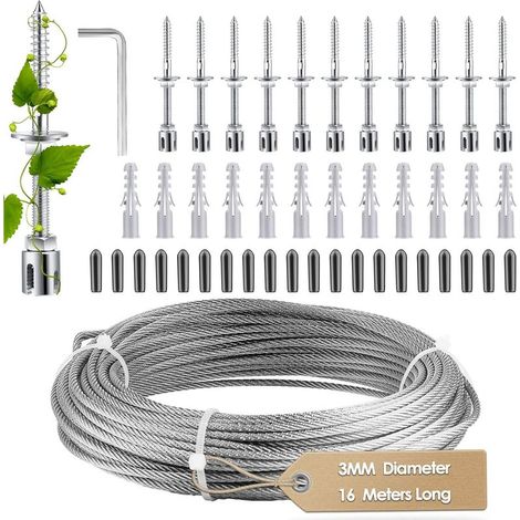 Plante Grimpante Cadre Support Treillis, 16 Mètres Corde en Acier Inoxydable, Kit De Fixation Treillis Fil Jardin Maison (1/4)