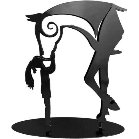 Pair Skulptur „Mädchen küsst Pferd“, moderne Metallpferdestatue, Schreibtischdeko in Pferdeform, rustikales Metallkunst-Geschenk, für drinnen und draußen, Zuhause, Garten, Regal, Kamin oder Büro