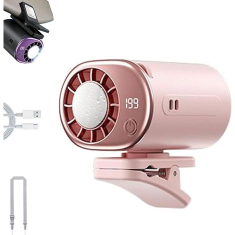 Ventilateur de Voiture à Clipser avec Écran LED – 360° Rotatif, 199 Vitesses, 2000mAh Batterie Rechargeable – Portable pour Tableau de Bord, Bureau, Voyage (rose) (1/5)