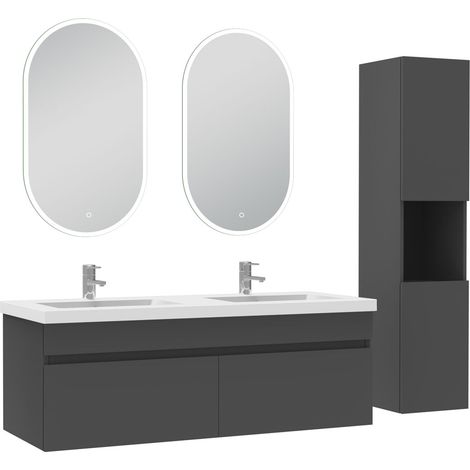 Océan meubles double vasque 120cm vasque et colonne et miroir lumineux Anthracite (1/5)