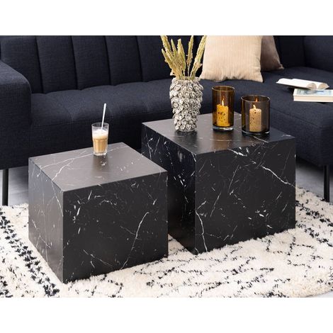 Pueblo - lot de 2 tables basses - effet marbre noir - 58 et 50 cm