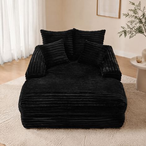 Canapé-lit méridienne 165x135x58 cm velours côtelé noir, 4 coussins, gain de place – MEUBLIV (1/5)