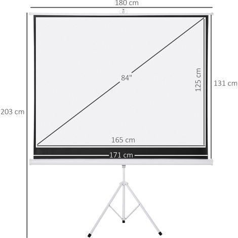 Écran de projection 4:3 avec trépied, 84 pouces pliable, surface 171 x 131 cm, toile rétractable réglable en hauteur pour maison, école, réunions (1/5)