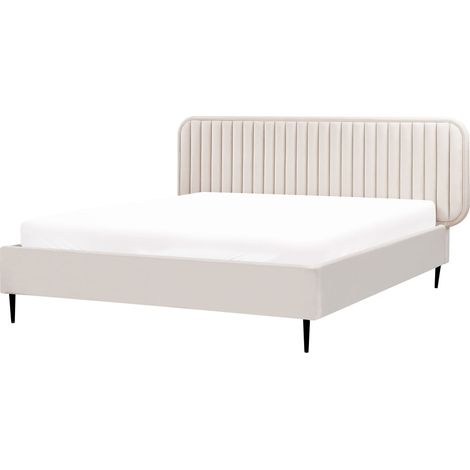 Letto moderno UE matrimoniale imbottito in velluto Poggiatesta gambe in metallo 160 x 200 cm Beige Brin