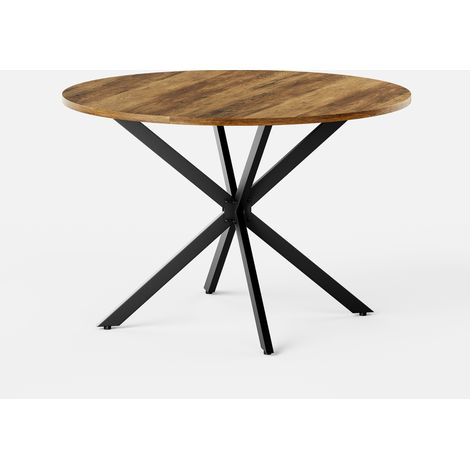 Table ronde style ferme avec pieds en X, 120 cm, brun rétro et noir - table de cuisine ou salle à manger (1/5)