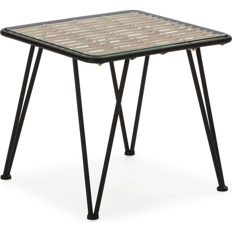 Auxiliary Tabelle 51x51x46 Glas/Black Metall/Natural Rattan Möbel/Konsolen für alle Stile, um dem Haus eine Note zu verleihen (1/3)