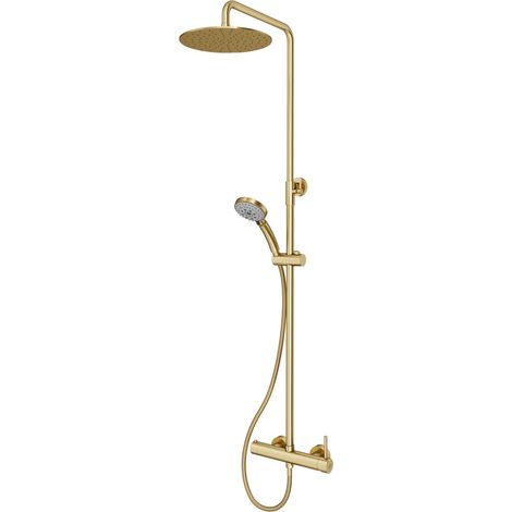Presto Theo Columna ducha monomando mezcladora rociador 300 mm latón y flexo pvc oro cepillado (1/2)