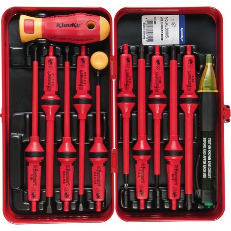 Tournevis à cliquet 13 pièces – Empreinte de tête pour visseuse – Coffret de sécurité E-smart-Box – Klauke