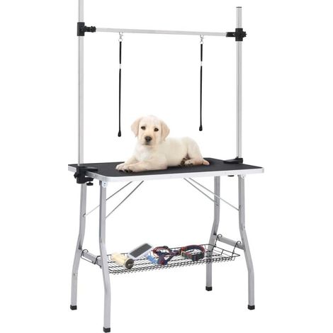 Mesa de peluquería plegable para perros y gatos, 90 x 60 cm, altura regulable, negra DESVIAE (1/5)