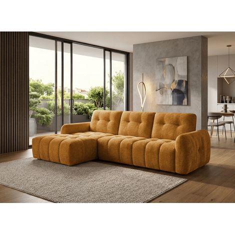 Canapé d'angle en velours tissé moutarde avec dossier réglable (1/5)